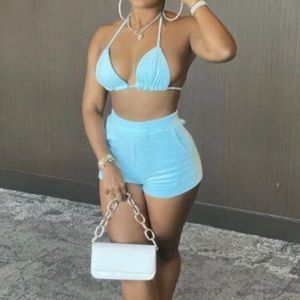 Solid Halter Terry Cloth Two Piece - BRAND NEW (boutique)